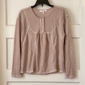Moa Moa Girls Taupe Ribbed Henley Size Large NWT